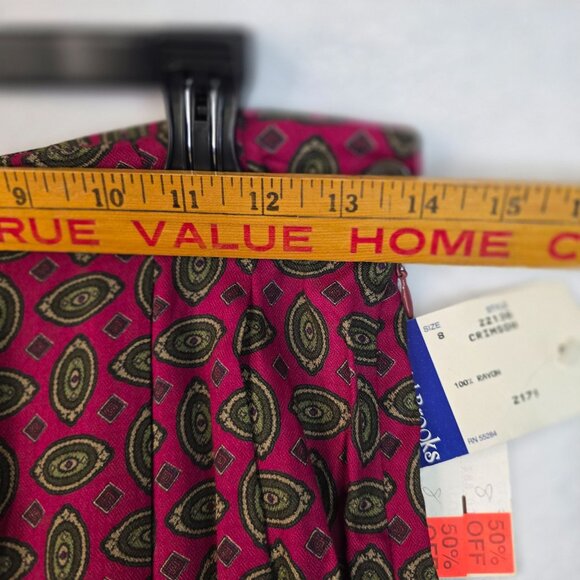 80s David Brooks Pleated Pants Abstract Size 8 Crimson USA Vintage Deadstock - Picture 5 of 7